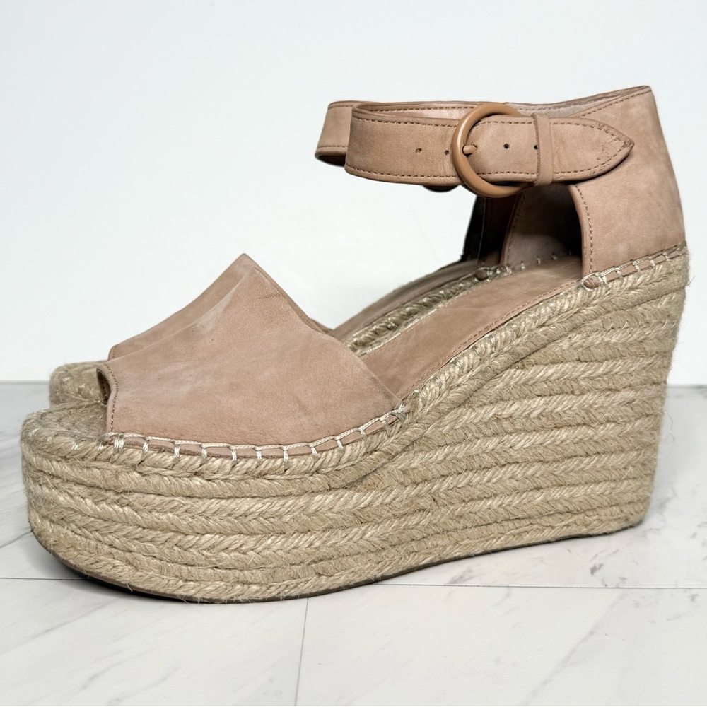 Marc Fisher Alida Pink Tan Espadrille Platform Wedge Heel 10M